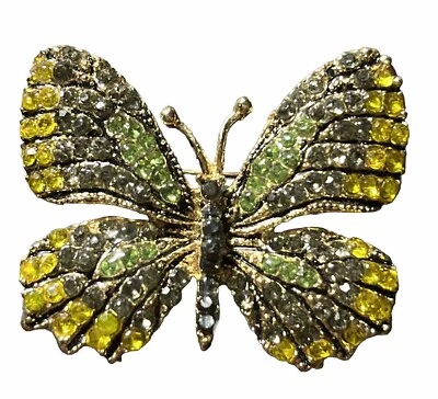 New Austrian Crystal Monarch Green Yellow Butterfly Brooch Gold Plated Pin - Image 1 of 3