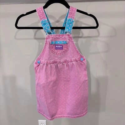 Girls 6x OshKosh Vintage Pink Denim Jumper Dress Bow Accent - Image 1 of 4