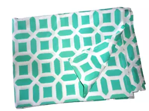 POTTERY BARN PB TEEN DORM PEYTON IRONWORK AQUA & WHITE (1) TWIN FLAT SHEET 66X96 - Picture 1 of 3