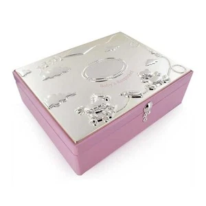 BABY PINK GIRL LARGE SILVER PLATED KEEPSAKE BOX CHRISTENING BIRTH GIFT - Picture 1 of 3