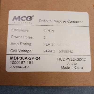 Definite Purpose Open Contactor MDP-30A-2P-24 2-Pole FLA 30 RES 40 24V Coil (2) - Image 1 of 4
