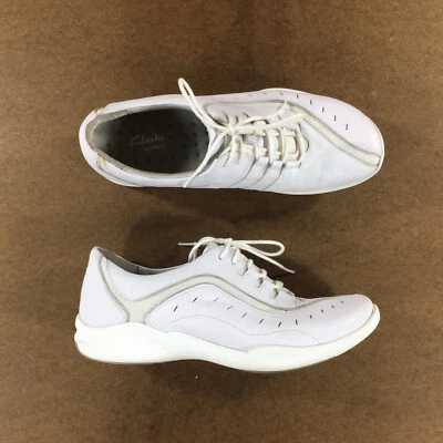 Clarks Wave Lace Up Walking Sneakers Womens Size 10 M White Leather - Image 1 of 4