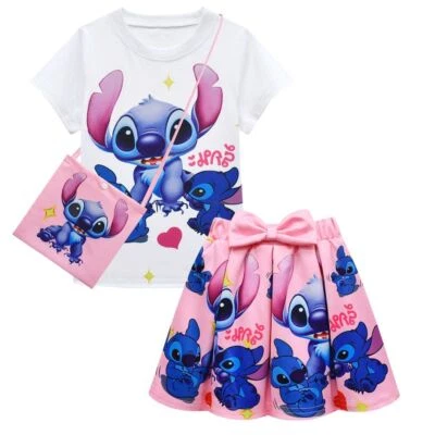 Girls Lilo Stitch Costume T-Shirt Top Pleated Skirt Outfit Party Fancy Dress - Image 1 of 4