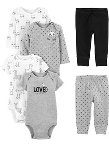Baby 6-Piece Bodysuits Short and Long Sleeve and Pants Set - Picture 1 of 5