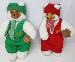 Robert Raikes Par de Ositos de Peluche Peluche Cara de Madera Verde Rojo Elfo Regalo de Navidad - Imagen 1 de 17