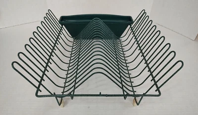 Estante escurridor de platos de alambre recubierto Rubbermaid y soporte de cubiertos mota verde raro Foto 1 de 4