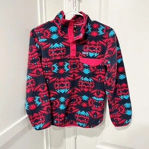 Patagonia Synchilla Snap-T Pullover Girls Large (12) Red Aztec Fleece 65545 - Picture 1 of 11