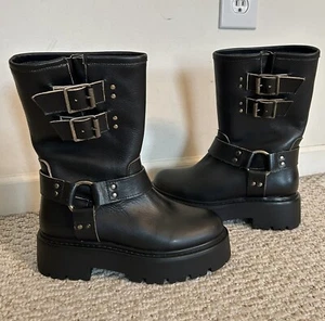Botas de Motocicleta Steve Madden Reika Talla 6 NUEVAS Cuero Negro - Imagen 1 de 9
