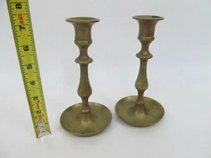 Vintage Sand Cast Brass Candleholder Pair Candlesticks - Picture 1 of 2