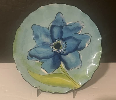 Plato de postre floral pintado a mano Grasslands Road Petals 8" cerámica azul Foto 1 de 4