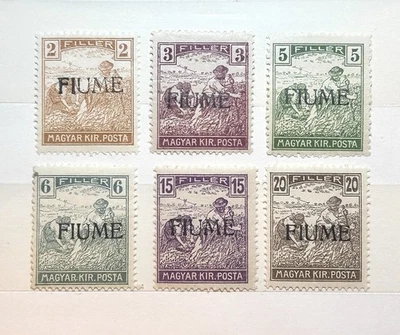 Italy FIUME stamps 1918 Sc# 3-6,8,9, Hungary stamps Ovptd, Mint-LH-OG. - Image 1 of 2