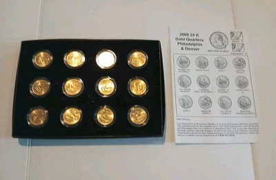 2009 24 Karat Gold Plated Philadelphia & Denver State Quarters 12 Coins  - Image 1 of 4