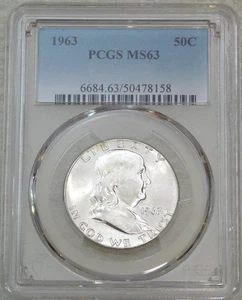 1963 P Franklin Half Dollar PCGS MS63 90% FBL Frosty White PQ New Holder #H182H - Picture 1 of 2