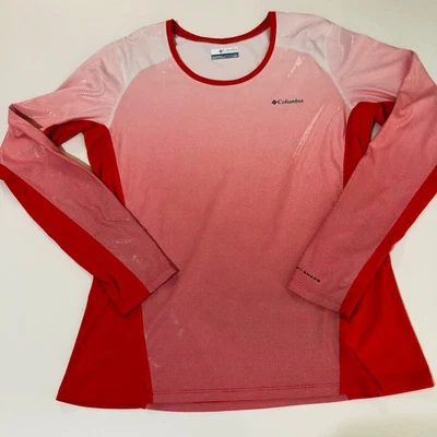 Columbia Sportswear T Shirt long Sleeve Women’s Sz L  Omni-shade Red Coral/White - Image 1 of 4