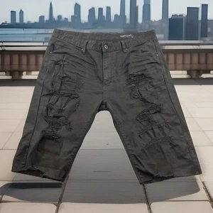 Smoke Rise Jean Shorts Men’s 38 Black Distressed 100% Cotton Grunge Streetwear - Picture 1 of 17