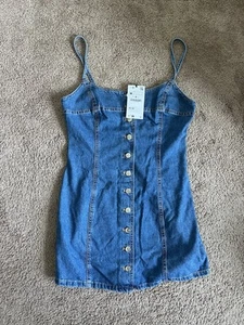 Zara NWT Womens Denim Jean Mini Dress Y2K Sz Medium - Picture 1 of 4