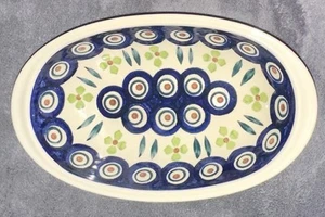 Boleslawiec Polish Pottery Wiza Peacock Eye Oval Serving Bowl 8" L Small Baker - Picture 1 of 8