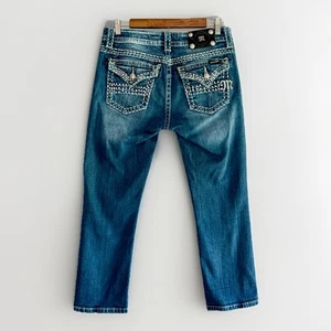 Miss Me Jeans Easy Capri Flap Pockets Thick Stitch Western Rhinestone Stretch 28 - Picture 1 of 12