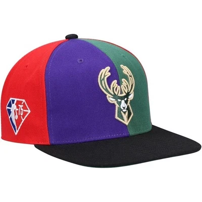Chapéu Snapback Milwaukee Bucks Mitchell & Ness NBA 75º Aniversário Tampa de cata-vento nova com etiquetas - Imagem 1 de 4