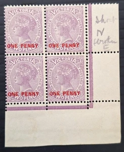1912 Victoria Australia Blk 4X1d in red on 2d Lilac Postage Stamps Short N Mint - Photo 1/3