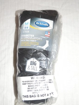 Calcetines circulatorios y diabetes Dr. Scholls - para hombre talla 13-15, negros, paquete de 4 - NUEVO Foto 1 de 4