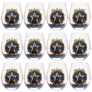12PK Tallulah Stemless Wine Glass Tumbler Party Drinkware Black Cat Clear - Picture 1 of 4