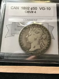 1892 Coin Mart Graded Canadian, ¢50 Cent, **VG-10** - Picture 1 of 8