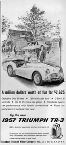 Pubblicità originale Triumph TR-3 1957 "Un milione di dollari che vale la pena divertirsi" - Foto 1 di 1