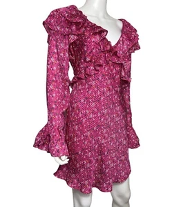 Free People Sz 6 Sweetest Thing Floral Pink Mini Dress Ruffle Long Sleeve - Picture 1 of 9