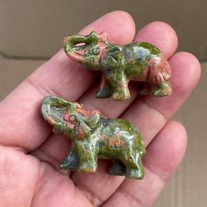 2 piece Natural green stone carving elephant Christmas gift - Picture 1 of 11