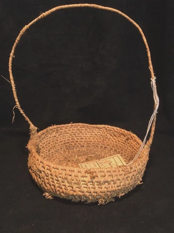 Antique Small Hand Woven Basket with Wrapped Wire Handle Cover