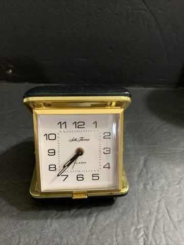 Vintage Seth Thomas Travel Desk Clock Manual Wind Black Case Seven Jewels WORKS Cover