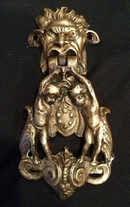 Antique Brass Gargoyle Cherub Door Knocker - Picture 1 of 1