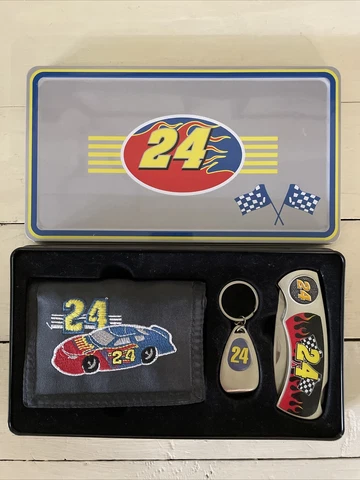 Jeff Gordon NASCAR Racer #24 Gift Tin Set Wallet Knife Key Chain Bottle Opener Cover