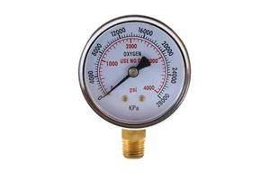 High Pressure Gauge for Oxygen Regulator 0-4000 psi - 2.5 inches - 1/4" NPT - Picture 1 of 3