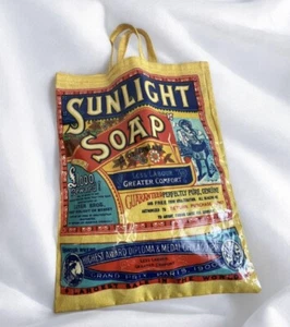 De Colección Bolso de Mano Shopper Amarillo Lona Recubierta Jabón Luz del Sol Publicidad Logo Inglaterra - Imagen 1 de 9