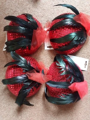 Red sequin party hat with feather, new with tags 4pcs - Image 1 of 3