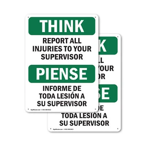 (2 Pack) Report All Injuries To Your Supervisor OSHA Think Sign Decal Metal - Picture 1 of 22