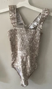 Kinsey Girls Floral Smocked Bathing Suit Size 12 Year Beige / White NWT - Picture 1 of 4
