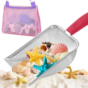 Beach Mesh Shovel, Shark Tooth Sifter Dipper with Mesh Beach Bag for Shell Colle - Picture 1 of 5