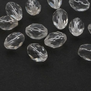 Lot (12) Czech vintage oval faceted crystal clear glass beads 15mm - Picture 1 of 3