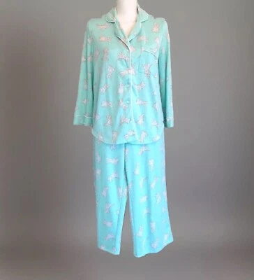 Secret Treasures Dog Print Knit Aqua Pajama Set with Capri Pants Size Medium - Image 1 of 4