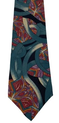 Via Manzoni Multicolor Abstract Design 100% Silk Mens Tie Necktie - Image 1 of 4
