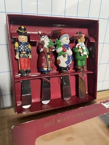 set of 4 Christmas Holiday Spreaders Santa’s Workbench Deer, Snowman, Santa. - Picture 1 of 4