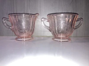 Vintage Pink Depression Glass, Madrid Creamer and Open Sugar Bowl Set - Picture 1 of 5