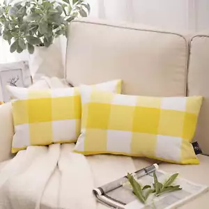 Buffalo Checker Plaid Farmhouse Summer Square Decorative Throw Pillow for Couch, - Picture 1 of 5