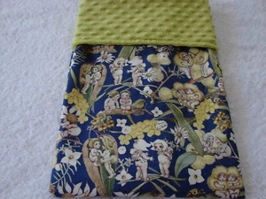 Gossiping Gumnut Babies Blue Cotton Front Minky Reversible Baby Blanket Handmade - Picture 1 of 4