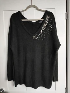 Dorothy Perkins Black Elegant V-neck Jumper with Beads Embellished UK XL VGC - Picture 1 of 12