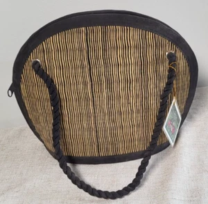 Natural Rattan Handbag Handmade Black Trim Shoulder Bag Summer Purse Bamboo - Picture 1 of 8