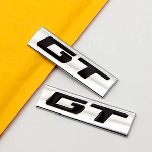2x Silver Chrome Black Metal GT Logo Emblem Grand Tourer Letter Sport Badge - Picture 1 of 4